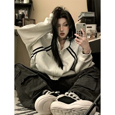 美式复古连帽卫衣男女秋季2025新款开衫外套常规款P53加绒款P58，女装短外套，四季星座505