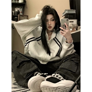 美式复古连帽卫衣男女秋季2025新款开衫外套常规款P53加绒款P58图片