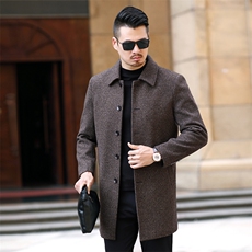 AWG2078钱塘2020-3秋冬新款商务休闲简约中年男士长款外套P185，男装毛呢大衣，钱塘207-3