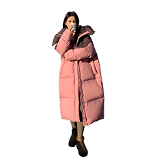 粉色中长款拼接设计感羽绒服女2023冬季新款韩版加厚保暖防风外套，女装羽绒服，2C133