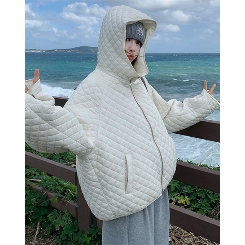 菱格纹白色连帽羽绒棉服女冬季短款休闲加厚棉衣外套M211,男装棉衣,星座1116A（原606A-3）