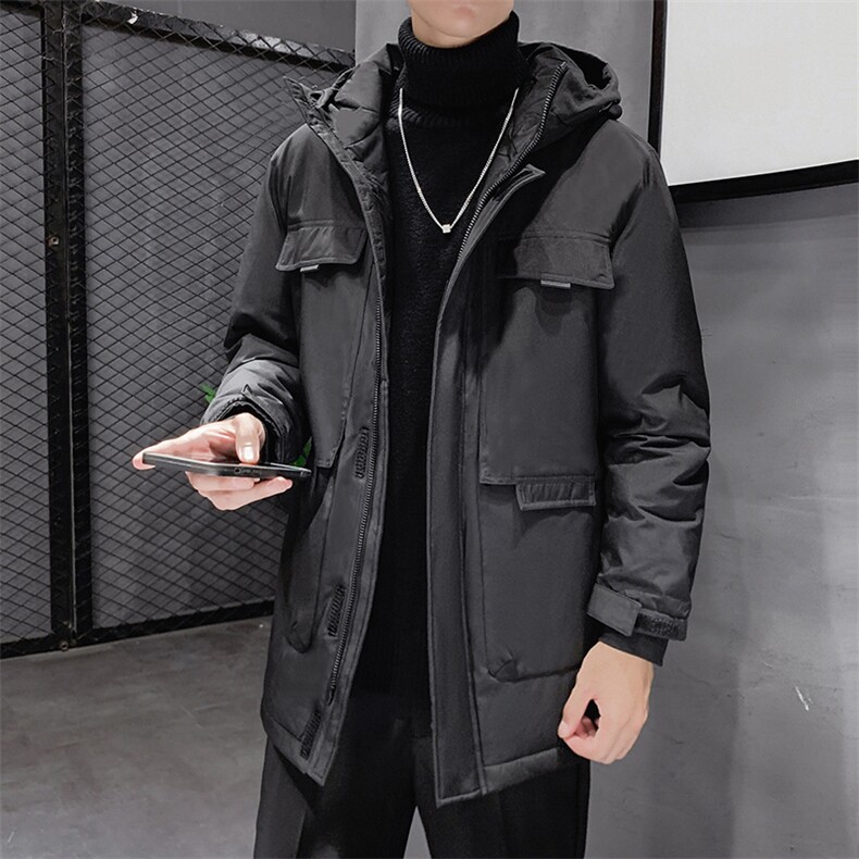 有版权 连帽纯色班服团体情侣学生团建可印花羽绒服男士修身长款图片