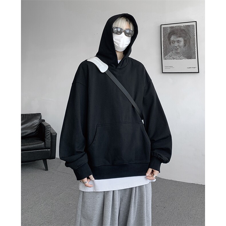 灰色cleanfit男生短款卫衣美式重磅连帽大帽衫廓形外套潮WY004P48图片