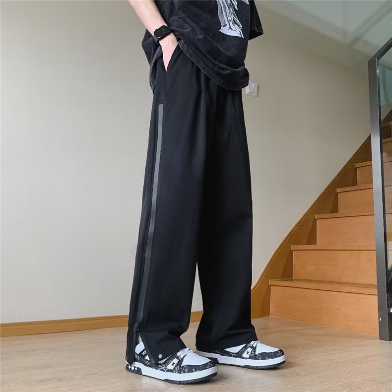 休闲裤男韩版潮流侧边拉链开衩高街2023夏季新款ins长裤K3500-P43,男装休闲裤,星座412-2