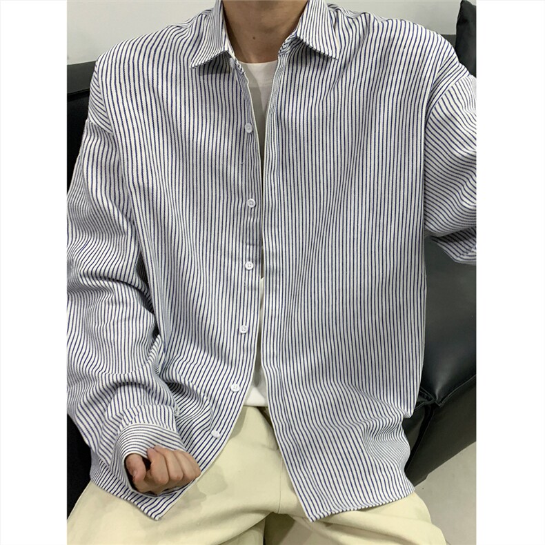 美式黑白条长袖衬衫加厚版本C5889-特P28蓝,男装衬衫,电商A094