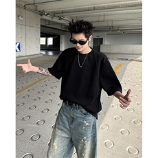 8XL-M美式高街高克重短袖T恤男宽松短款BOXY正肩上衣半袖DX334，男装T恤，电商D206-1
