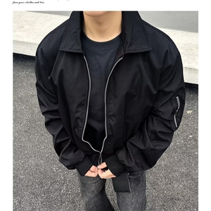 美式外套男款春秋季翻领棒球服藏青色飞行员夹克男上衣服WJK125图片