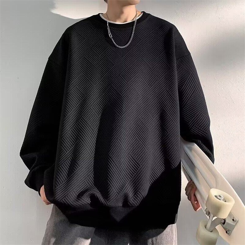 华夫格美式重磅2025卫衣男圆领秋冬宽松青少年上衣长袖打底衫,男装卫衣,星座506A