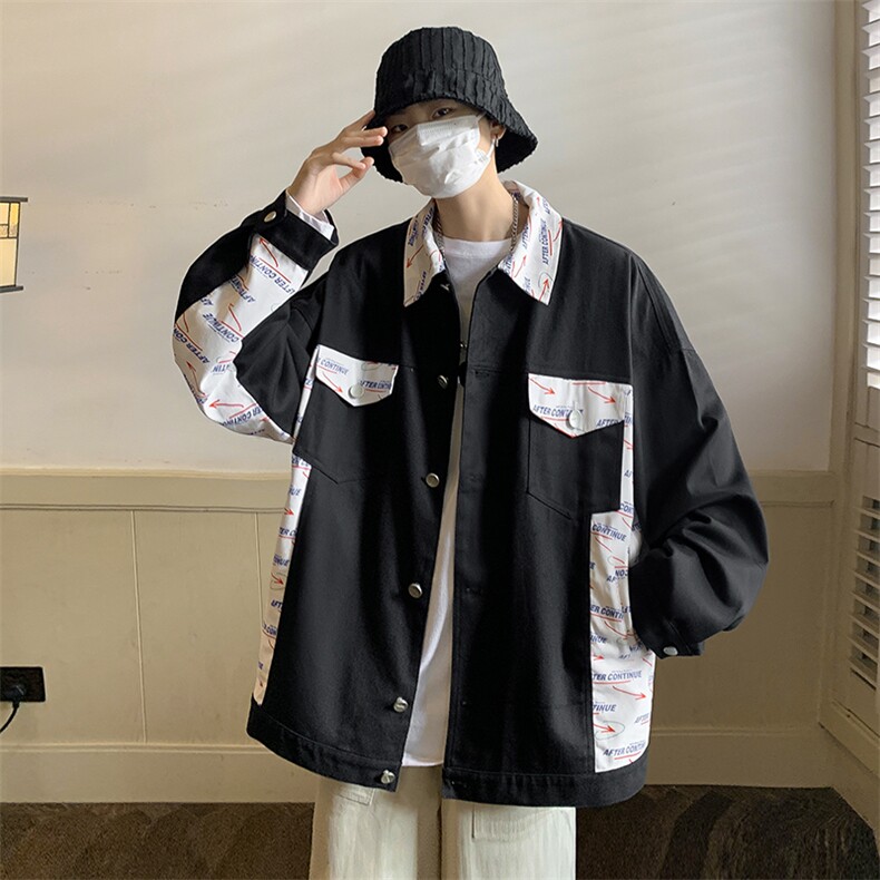 city boy酒店秋季翻领夹克男女外套港风拼接工装外套GJK222-P85图片