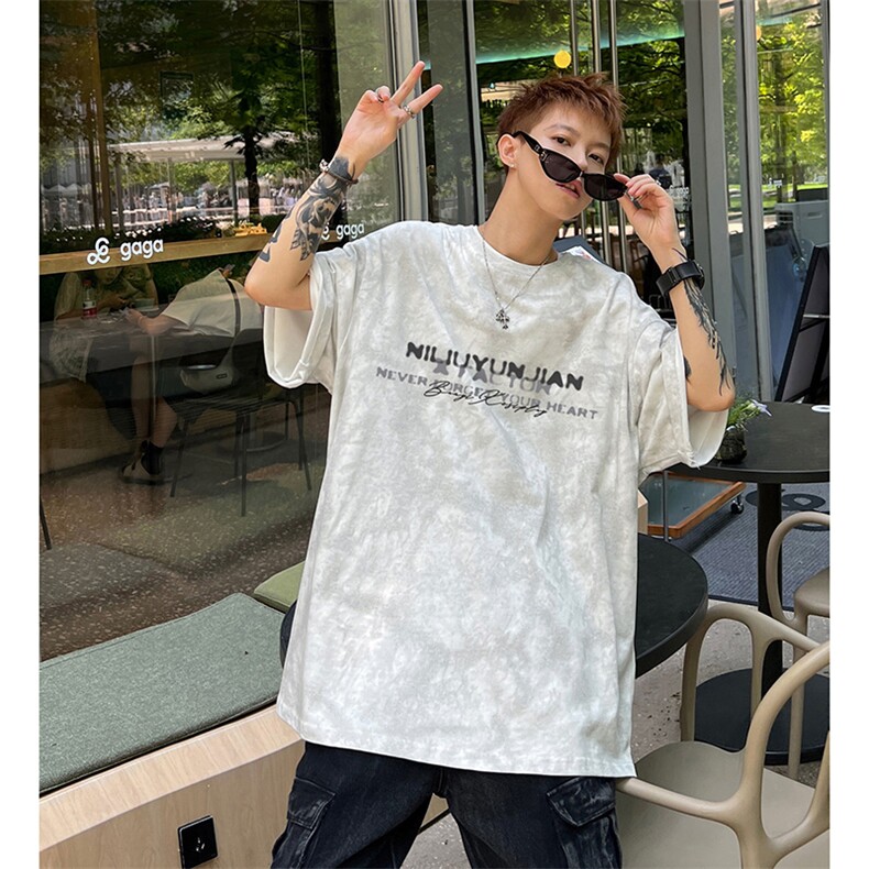 扎染印花短袖T恤XY5559-TP4058高街夏季潮牌脏脏面料体恤男,男装T恤,电商A102