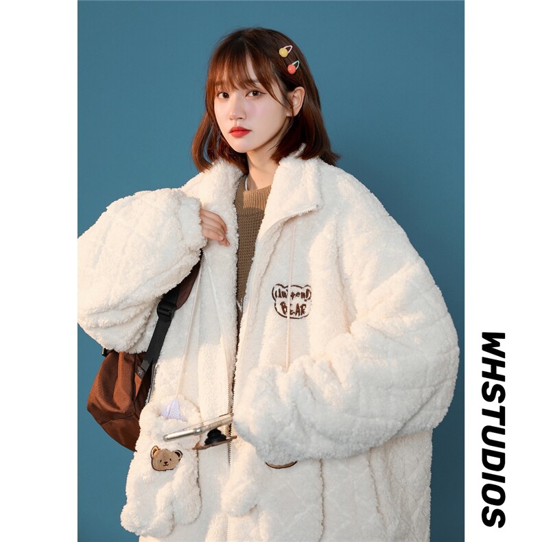 2024冬季羊羔毛加厚外套女刺绣棉服 送手套 B213-6983-P138控158图片