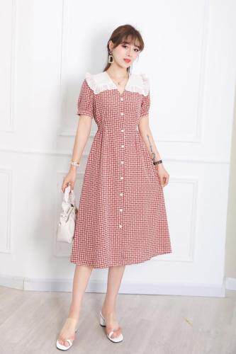 夏季新款格子长裙，女装，欧莎明秀