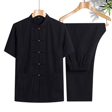 中年棉麻套装高档唐装太极服中式立领短袖风夏装TR2186-P130，男装民族服装，星座1105-3