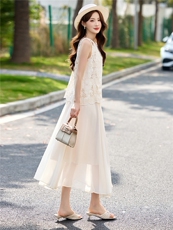 DLM8662法式温柔风蕾丝镂空无袖背心半身裙两件套女气质高级套装，女装套装/套裙，朵莱米