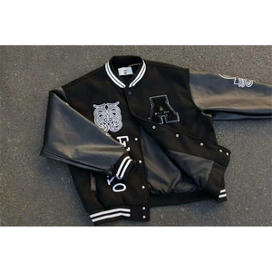 重磅狠货美式嘻哈hiphop街头 羊毛呢pu皮重工刺绣棒球服 JLS681图片