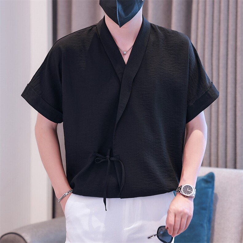 小伙无领纯色衬衫男休闲宽松风刺绣衬衣轻熟风A236-82577-P55,男装衬衫,电商A236