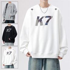 2026春季420g重磅华棉K7字母贴布刺绣潮流大码卫衣W5426特P38控75，男装卫衣，电商A001