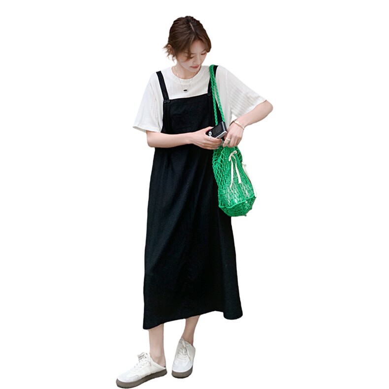 韩系chic撞色假两件连衣裙女2025夏季新款宽松气质显瘦设计感裙子,女装连衣裙,2C206