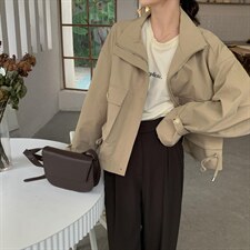 现货短款后抽绳风衣外套，女装风衣，汐美