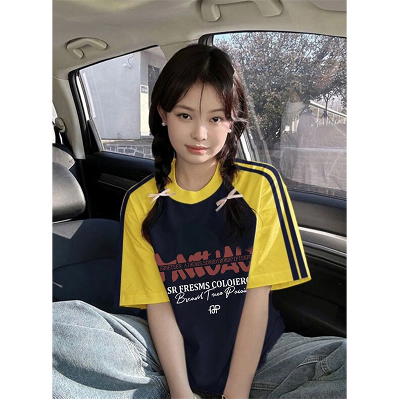 夏季美式高街重磅纯棉三条杠织带插肩撞色男女短袖T恤CZ98-特P25,男装T恤,电商A486