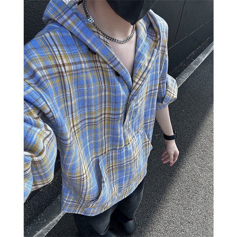 美式高街潮流格子衬衫潮牌宽松休闲上衣A086-CS2209-P38,男装衬衫,电商基地A086