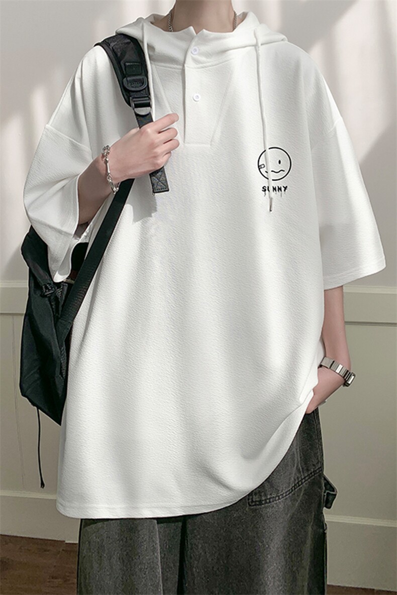 连帽短袖t恤男大码胖子带帽五分袖中袖LD54072-P45,男装T恤,电商A040