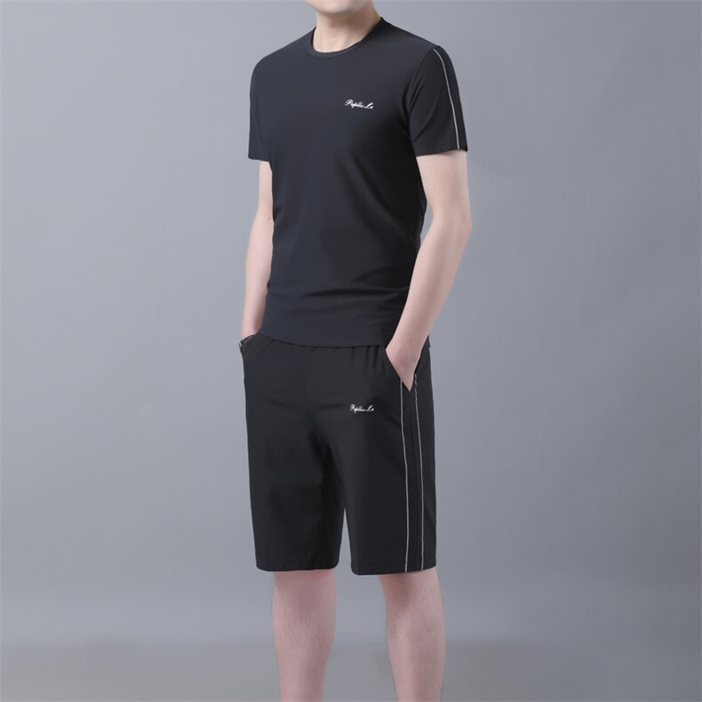 2021夏季新款时尚男士套头圆领短袖五分休闲裤套装B82021P115,男装休闲套装,电商D230