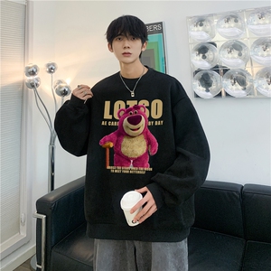 麂皮绒冬季加绒草莓熊印花宽松落肩休闲卫衣JR23333-特批46控79图片