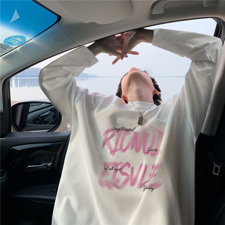 简约文艺ins流行慵懒百搭日系潮束口纯棉长袖T恤卫衣T95-P30网图，女装T恤，电商B245