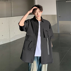 2024新款宽松休闲翻领半袖衬衣机能工装短袖衬衫男现货W8213-P38，男装衬衫，星座512-4