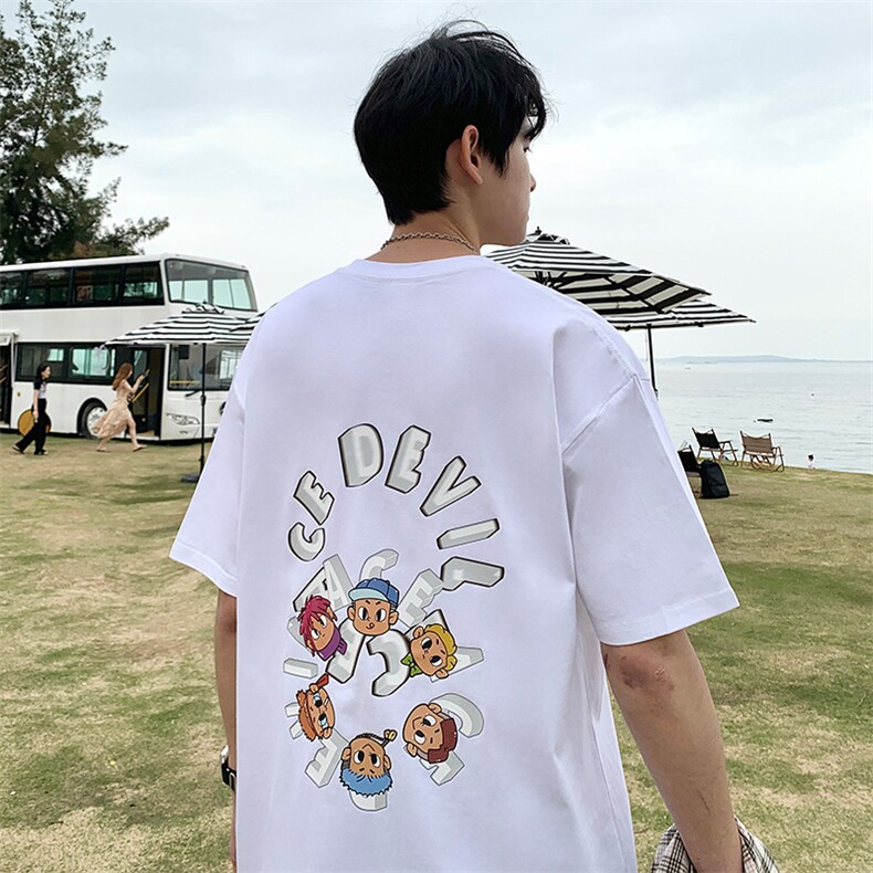 2023港风文艺刺绣T恤男春夏宽松潮流五分袖短袖,男装T恤,星座716-4