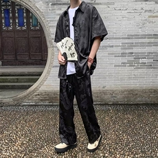新中式风短袖衬衫套装男冰丝裤子中山男装搭配一套G60，男装衬衫，星座1116A-1（原606A）