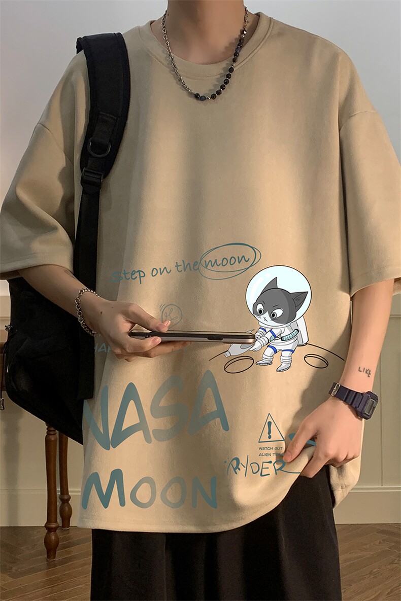NASA联名同款麂皮绒短袖t恤男大码半袖男JD82187-P25,男装T恤,电商A040