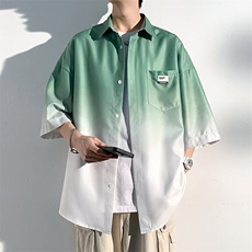 渐变男士短袖衬衫宽松潮牌痞帅气青少年情侣款防晒衣外套衬衣宽松，男装衬衫，星座506A