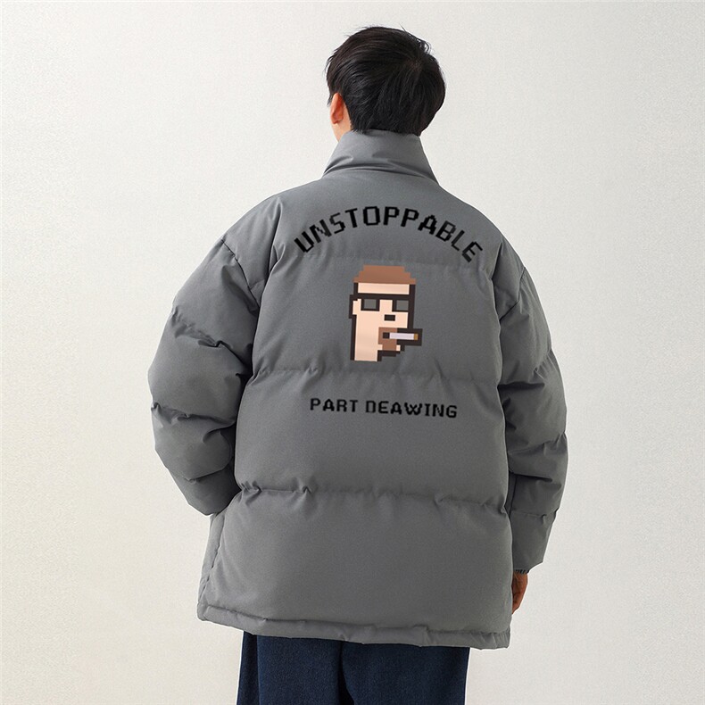 日系立领棉衣数字印花保暖棉服男新外套女新MY62050P95控118，男装棉衣，电商A268-1