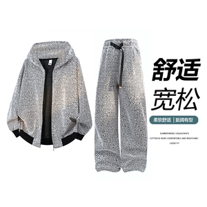 主推满天星连帽开衫卫衣外套直筒裤套装两件套TZ2568 M-5XL图片