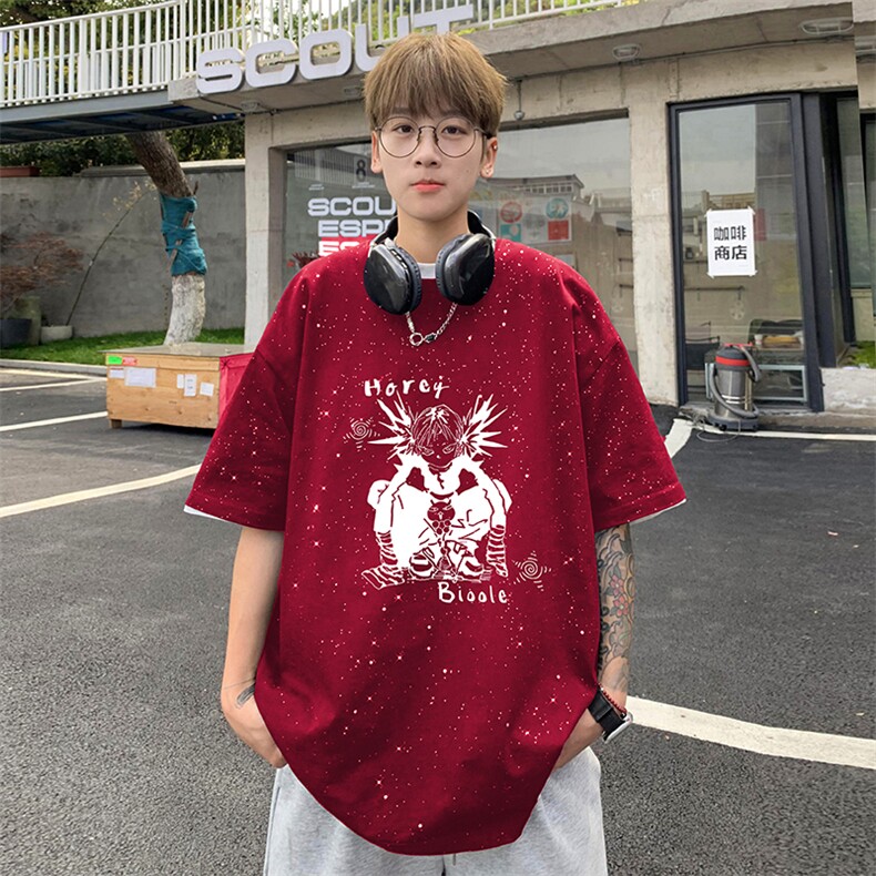 量大优供抖音视频支持得物配合二开美式满天星亮片短袖T恤MTX396,男装T恤,电商A486