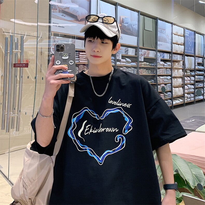 1港风休闲运动情侣大码M-5XL潮爱心印花短袖T恤男DT7835P25控38，男装T恤，星座226-2