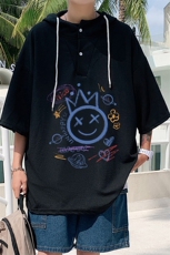 LD54180-P45连帽短袖t恤男大码胖子带帽五分袖中袖，男装T恤，电商A040
