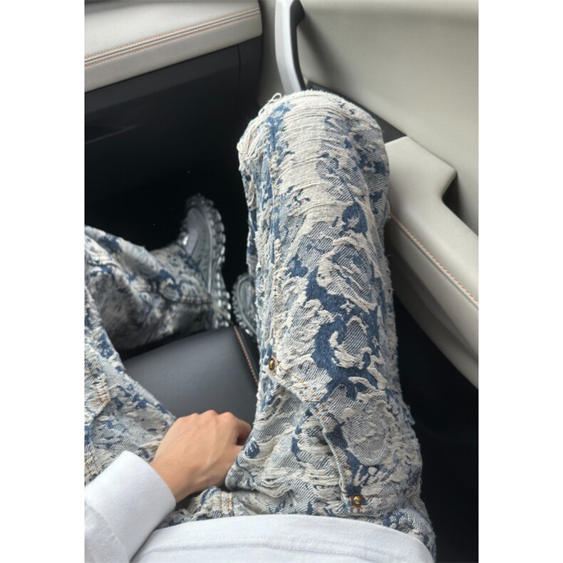 【有货】1197CC-特P76青花瓷牛仔裤男女设计感直筒裤子,男装牛仔裤,星座1007（原301D）