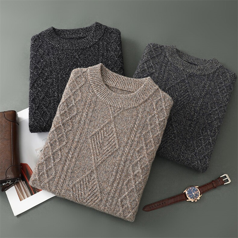 毛衣男纯色圆领2024年秋冬季新款百搭打底衫男装，男装羊毛衫，琳华羊绒