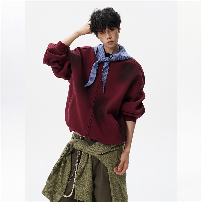美式高街vibe废土风做旧开衫卫衣夹克男氛围感外套情侣装 WY25P88图片