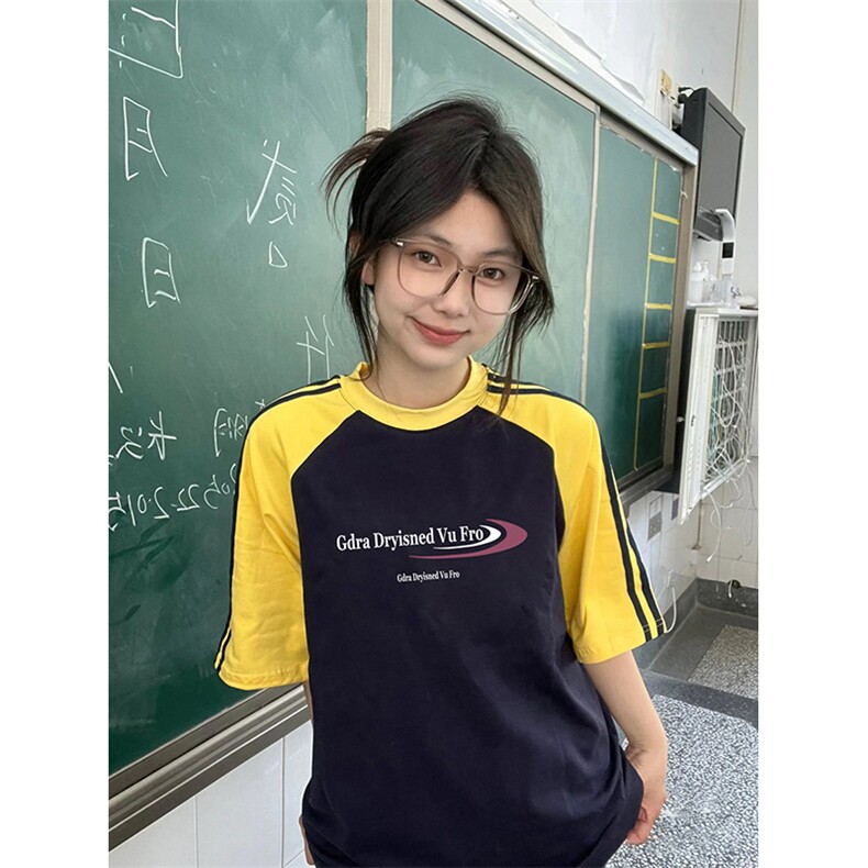 夏季美式高街重磅纯棉三条杠织带插肩撞色男女短袖T恤CZ99-特P25,男装T恤,电商A486