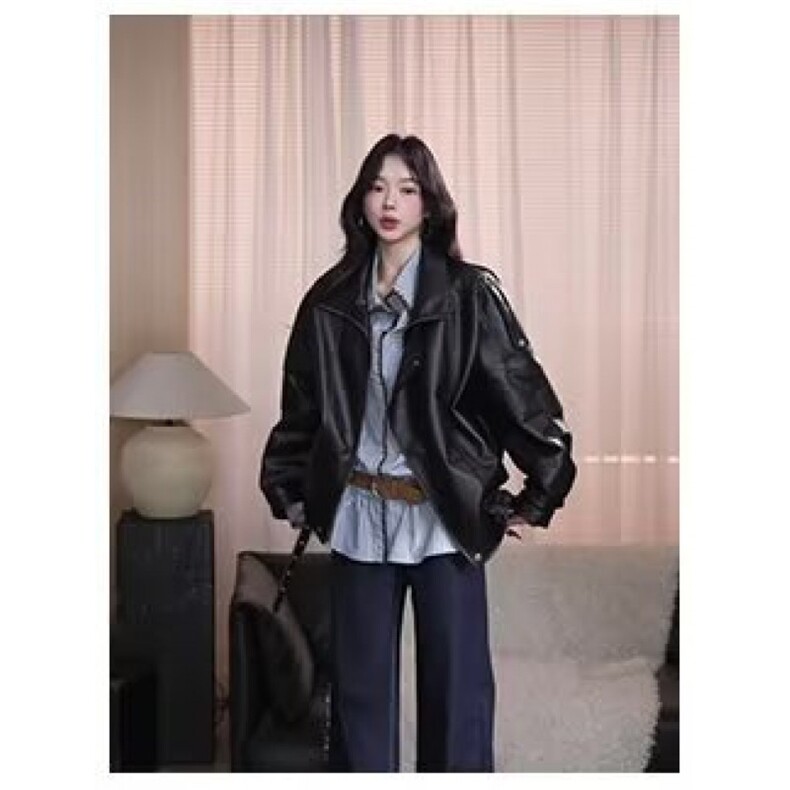 高级感加绒皮衣外套痞帅街头机车服韩PU皮夹克衫Y1027-P108网图,女装皮衣,电商B245
