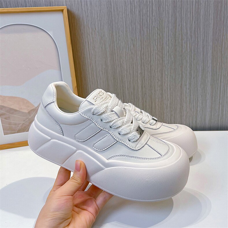 真皮小白鞋女2024春季新款丑萌面包鞋休闲百搭板鞋女厚底运动女鞋,女鞋休闲鞋,电商A223