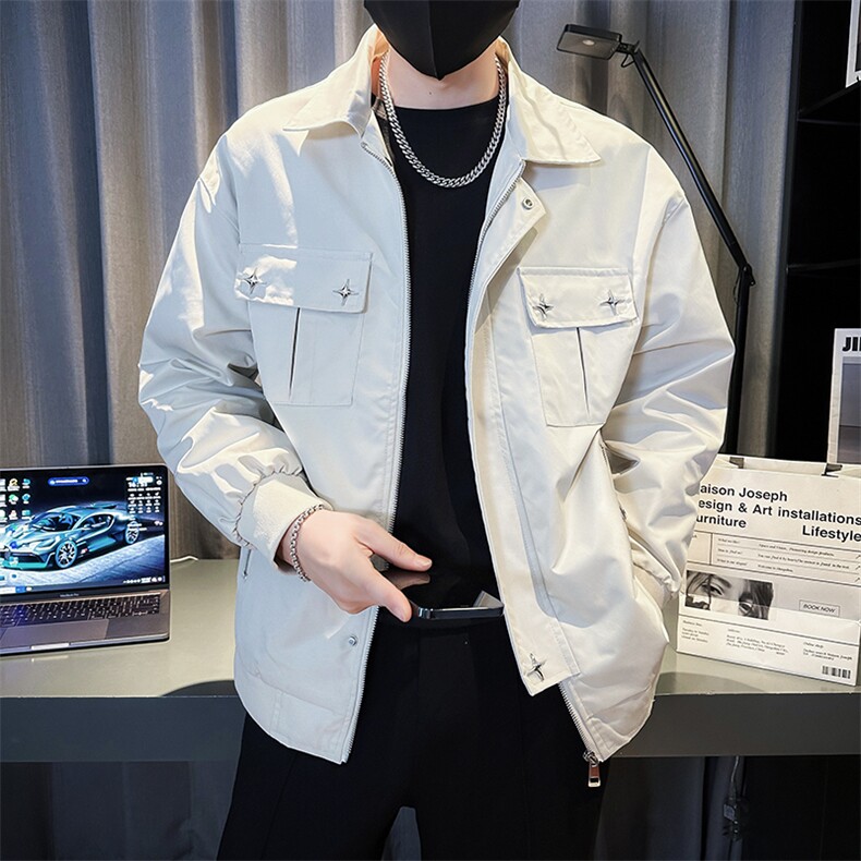 春秋季潮牌外套男痞帅翻领褂子男装上衣潮流机车工装夹克JK10-P95,男装夹克,电商D323（原B261）