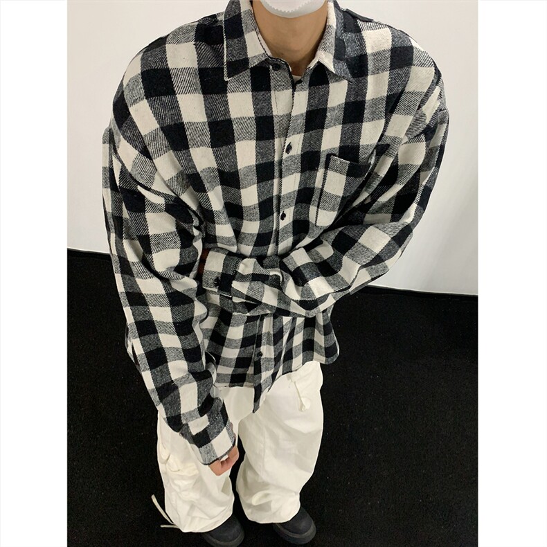 现货~磨毛加厚格子大码长袖衬衫C5899/特P25黑色,男装衬衫,电商A094