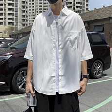 痞帅衬衫男短袖港风日系休闲宽松工装衬衣韩版百搭外套CS0312-P30，男装衬衫，星座308B-1