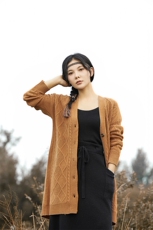 麻花针织开衫女中长款秋冬新款宽松显瘦系带纯色羊毛外套，女装羊毛衫，佑昭祥羊绒
