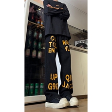 现货美式高街斑驳黄色字母宽松直筒牛仔裤男K5818-P50控68，男装牛仔裤，星座205